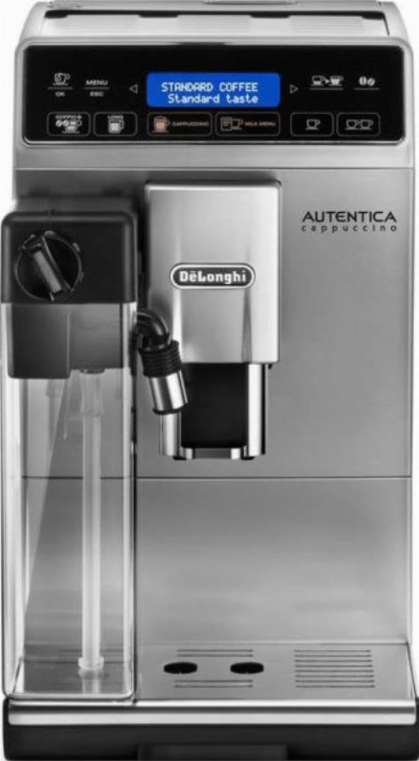 TechCaffe Autentica Machine expresso avec broyeur, technologie exclusive boissons lactées, 1.4L, Argent et Noir