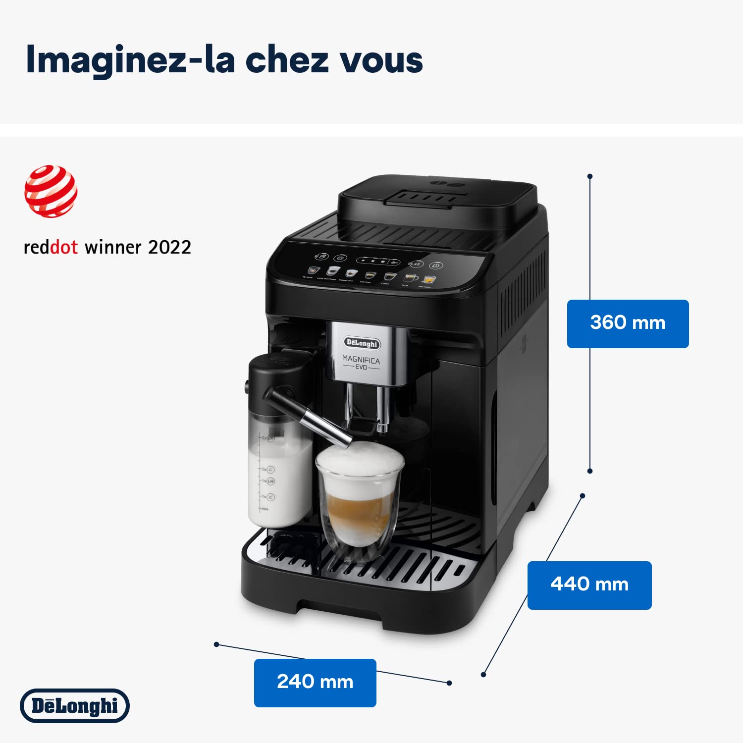 TechCaffe Magnifica Evo, Machine à Café et Cappucino avec Broyeur à Grains, Noir