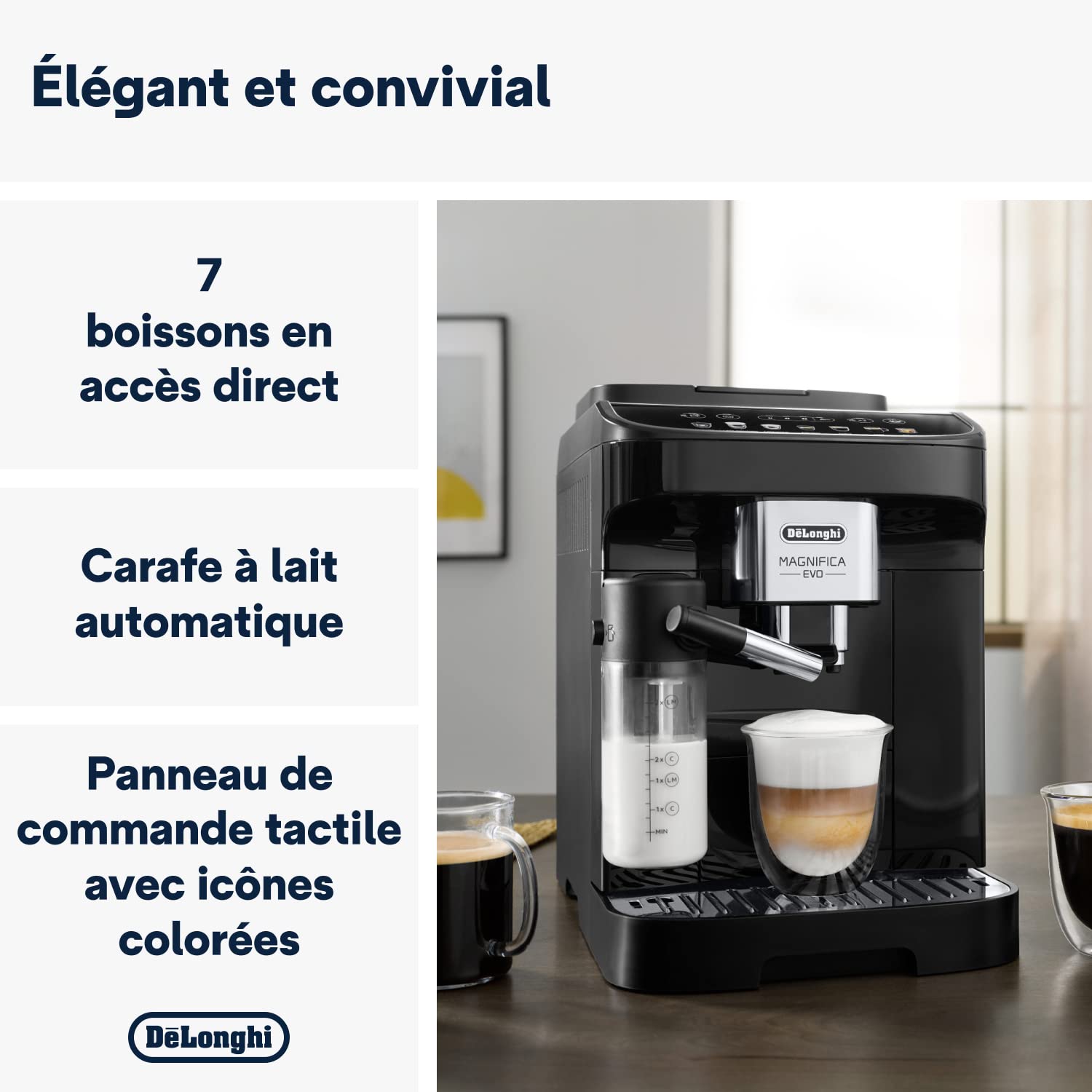 TechCaffe Magnifica Evo, Machine à Café et Cappucino avec Broyeur à Grains, Noir