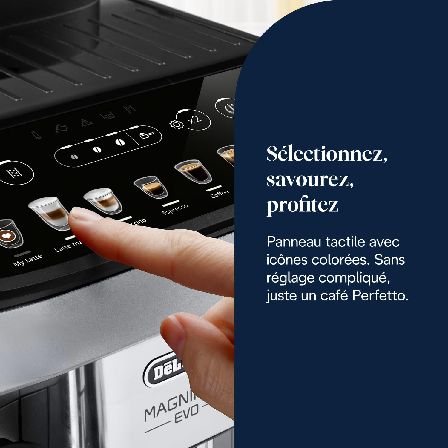 TechCaffe Magnifica Evo - Perfetto Machine à Café Automatique avec LatteCrema Mousseur à Lait Automatique, Argent et Noir