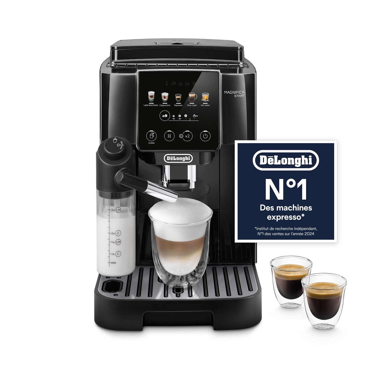 TechCaffe Magnifica Start - Perfetto Machine à Café Automatique avec LatteCrema Mousseur à Lait Automatique, Noir
