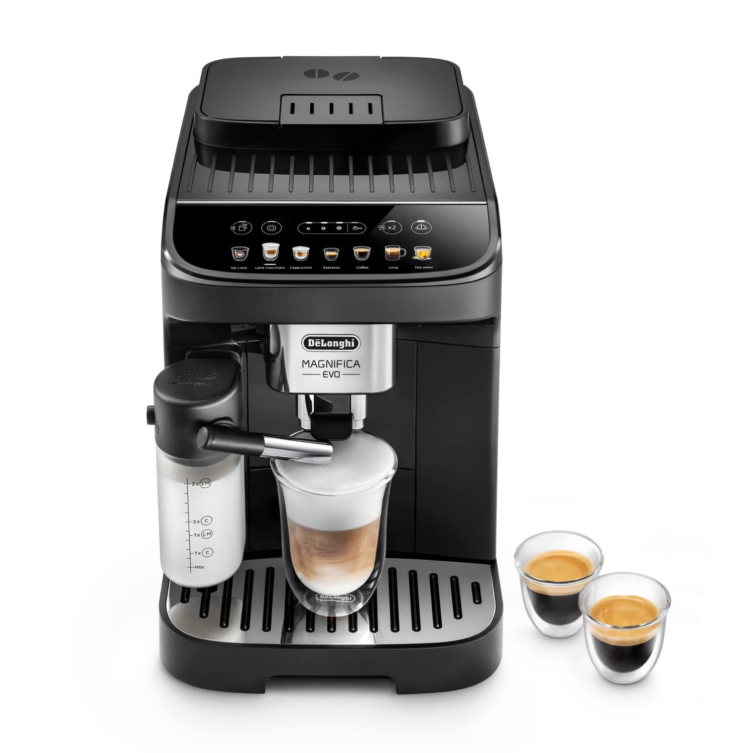 TechCaffe Magnifica Evo, Machine à Café et Cappucino avec Broyeur à Grains, Noir