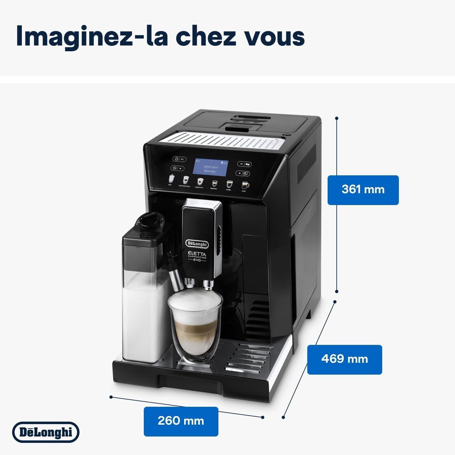 TechCaffe Eletta Evo Machine a Café Grain, Machine Expresso et Cappuccino, Ecran LCD Tactile, Noir