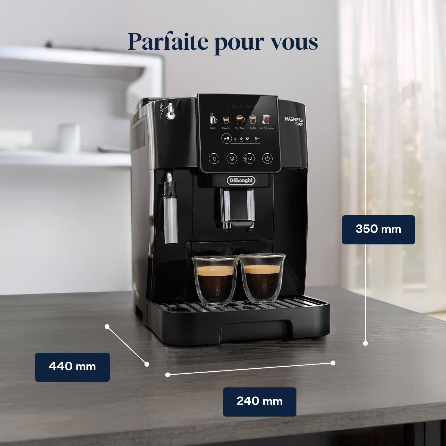 TechCaffe Magnifica Start - Perfetto Machine à Café Automatique avec LatteCrema Mousseur à Lait Automatique, Noir
