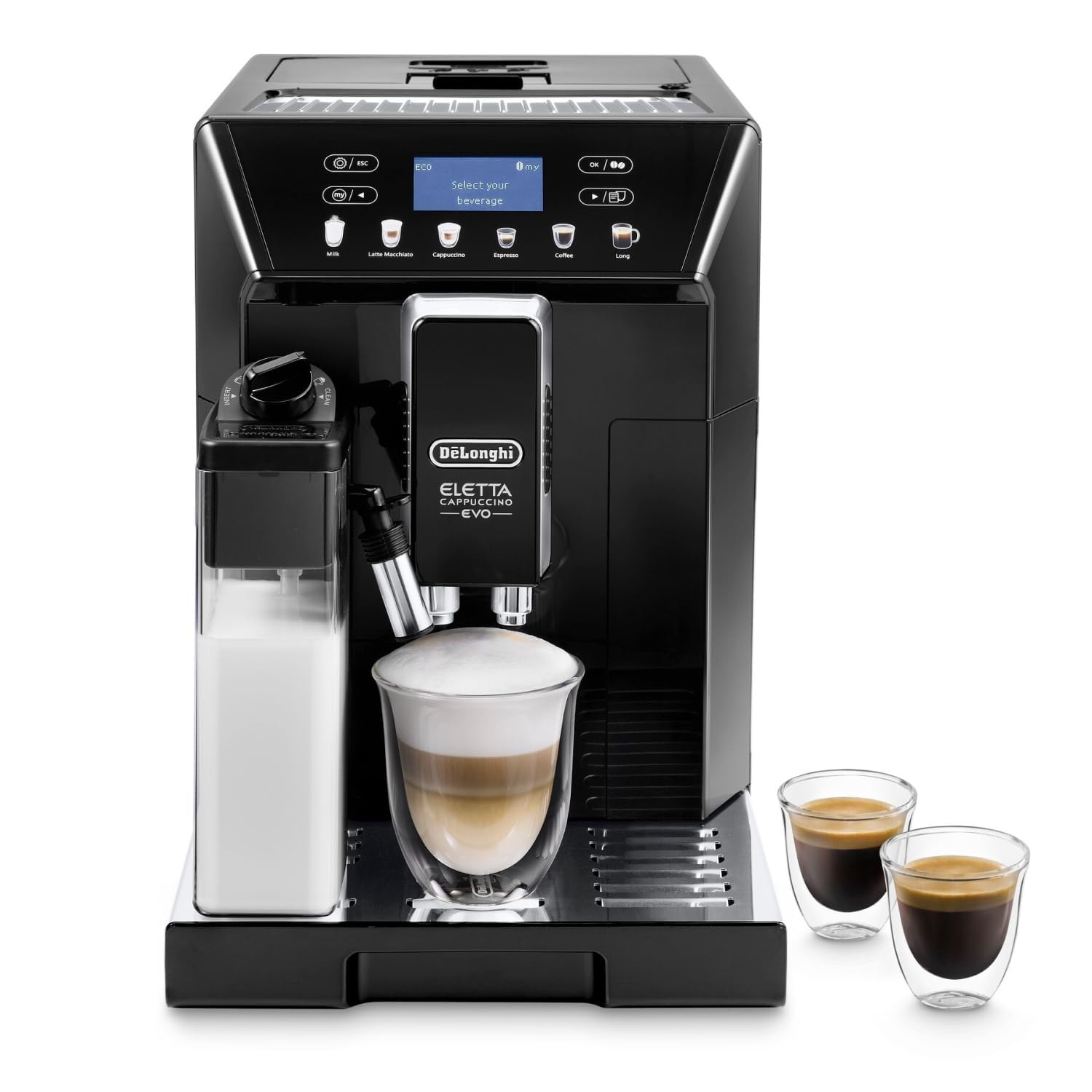 TechCaffe Eletta Evo Machine a Café Grain, Machine Expresso et Cappuccino, Ecran LCD Tactile, Noir