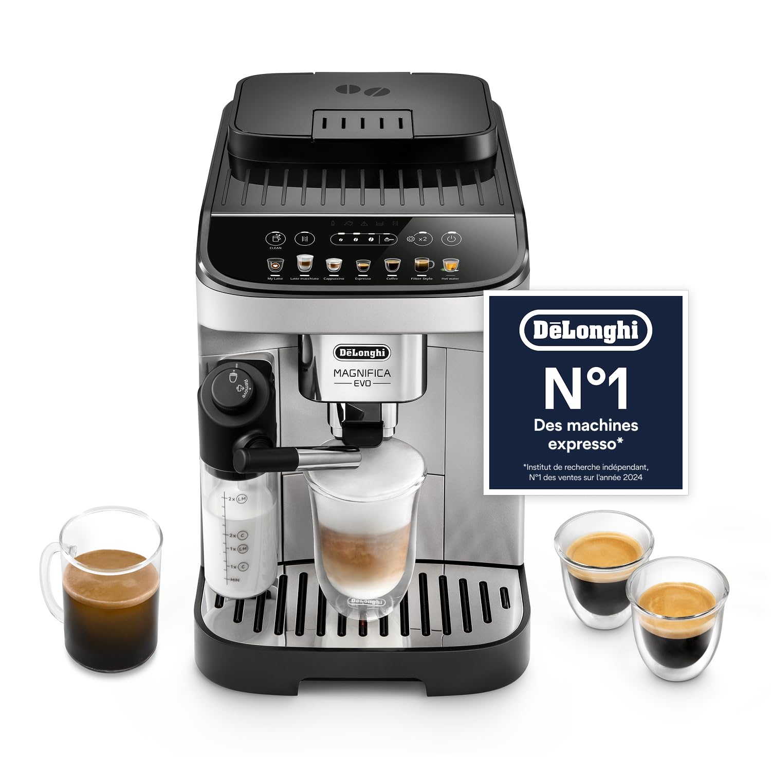 TechCaffe Magnifica Evo - Perfetto Machine à Café Automatique avec LatteCrema Mousseur à Lait Automatique, Argent et Noir