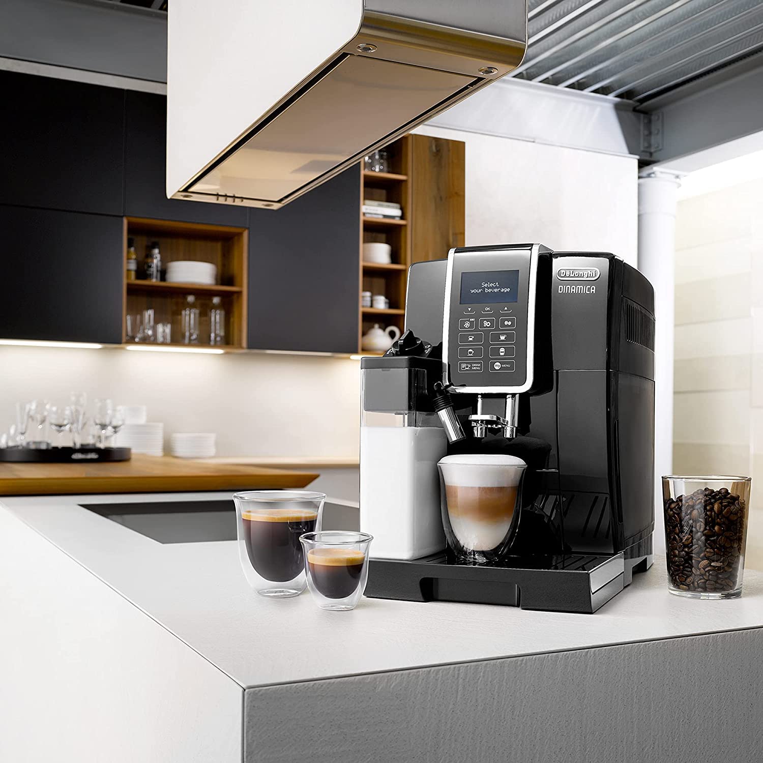 TechCaffe Dinamica Machine a Café Grain Cappuccino et Expresso, 1.8L, Noir