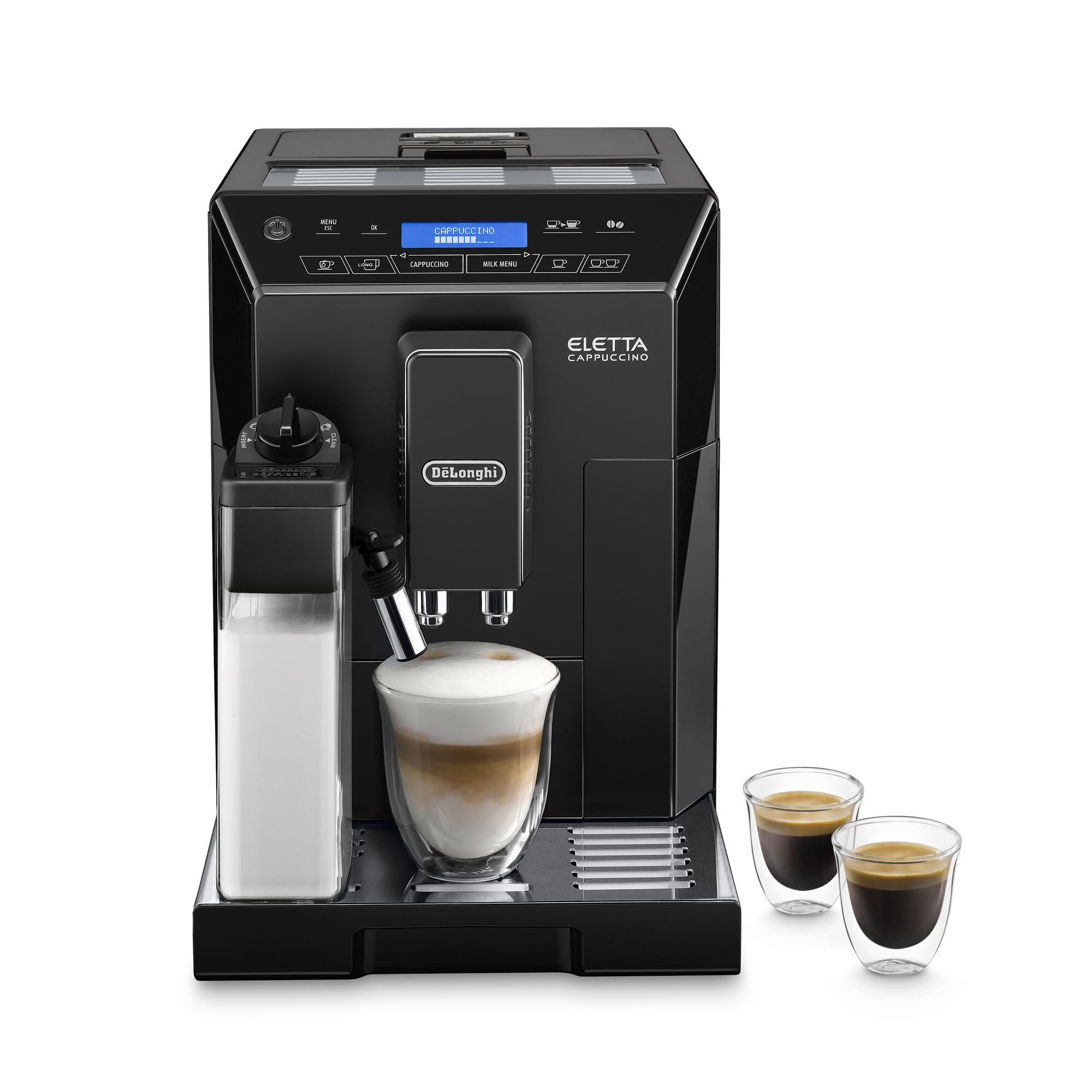 TechCaffe Eletta, Machine expresso avec broyeur, technologie exclusive boissons lactées, 2L,Noir