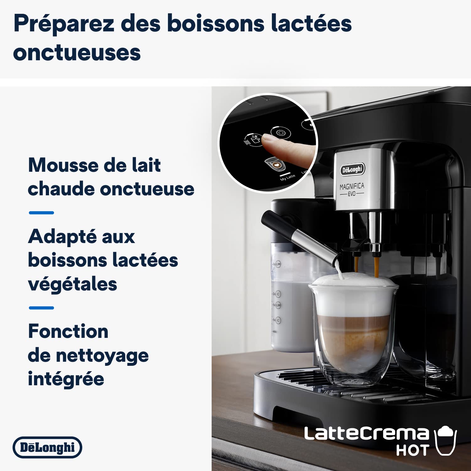 TechCaffe Magnifica Evo, Machine à Café et Cappucino avec Broyeur à Grains, Noir