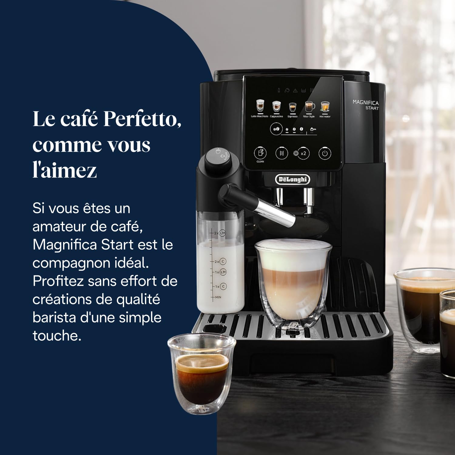 TechCaffe Magnifica Start - Perfetto Machine à Café Automatique avec LatteCrema Mousseur à Lait Automatique, Noir