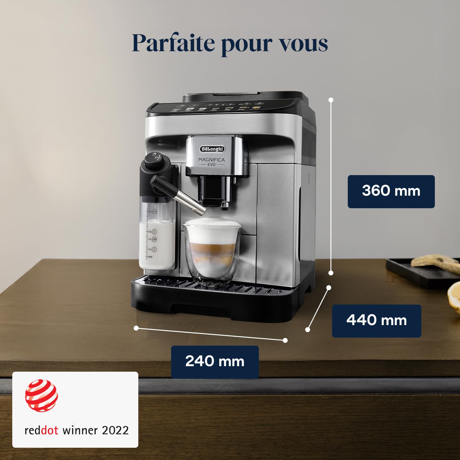 TechCaffe Magnifica Evo - Perfetto Machine à Café Automatique avec LatteCrema Mousseur à Lait Automatique, Argent et Noir