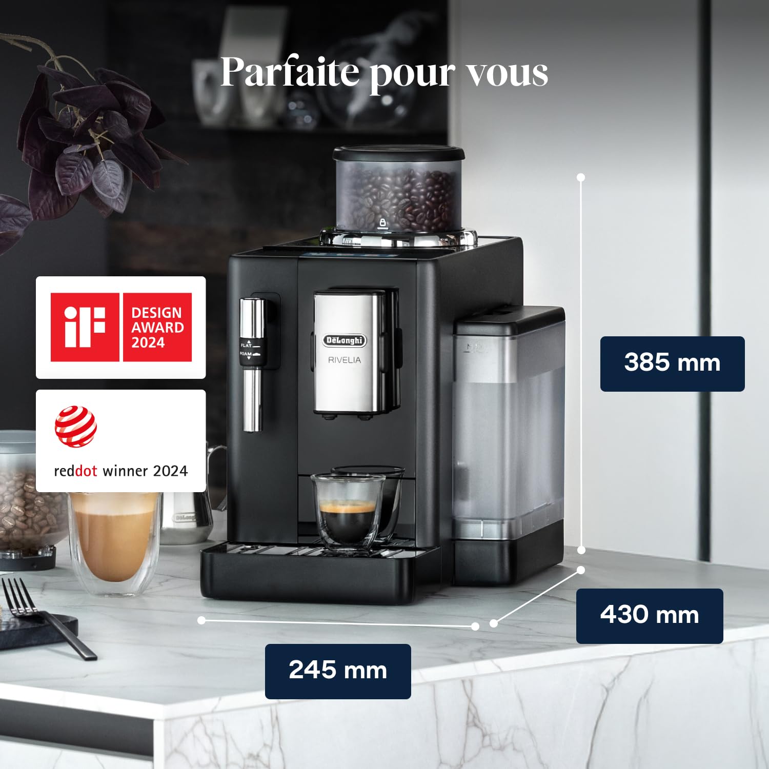 TechCaffe Perfetto Machine à Café Automatique, Mousseur à Lait Classique, Noir