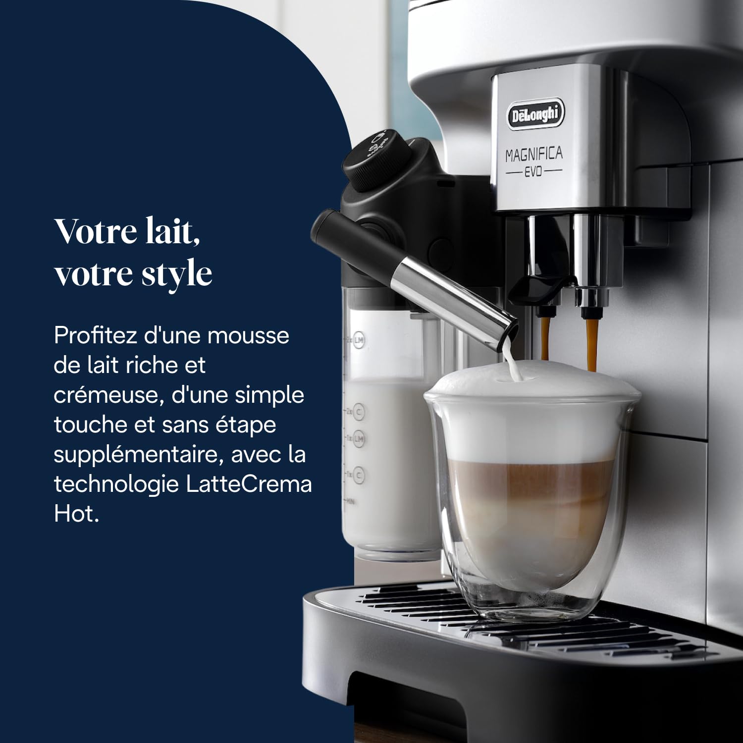 TechCaffe Magnifica Evo - Perfetto Machine à Café Automatique avec LatteCrema Mousseur à Lait Automatique, Argent et Noir
