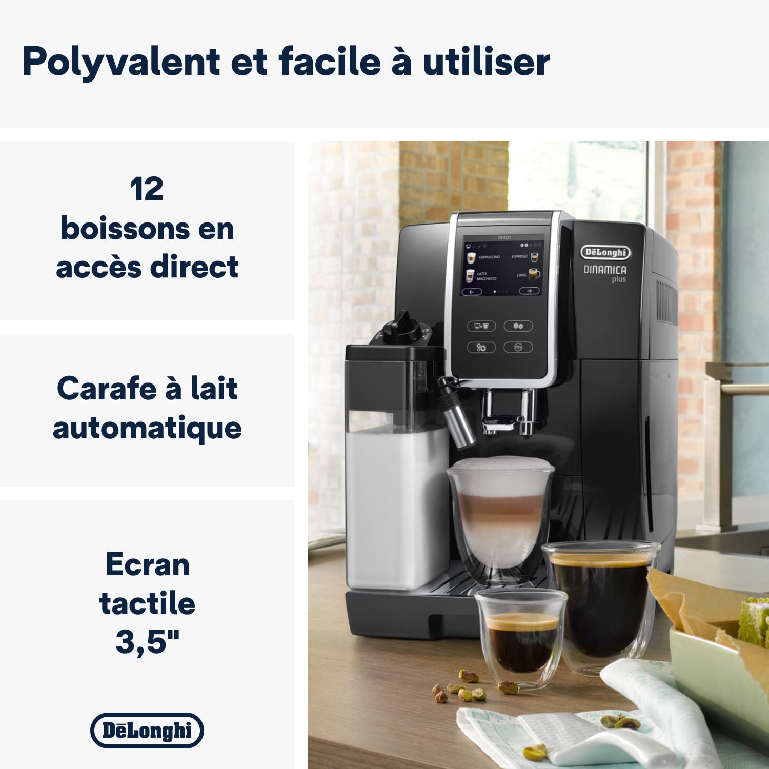 TechCaffe Dinamica Plus, Machine Expresso avec Broyeur, Système LatteCrema,, 1.8l, Noir