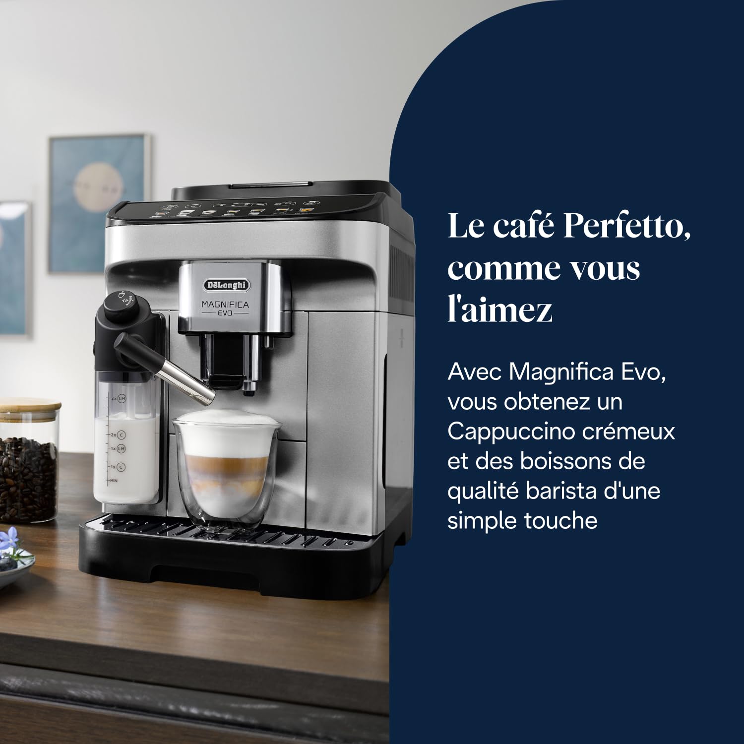 TechCaffe Magnifica Evo - Perfetto Machine à Café Automatique avec LatteCrema Mousseur à Lait Automatique, Argent et Noir